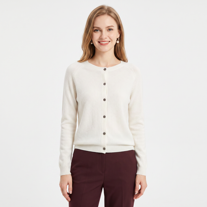 Women's Wool Knit Cardigan Crew-Neck Button-Up Long-Sleeve Winter Sweater