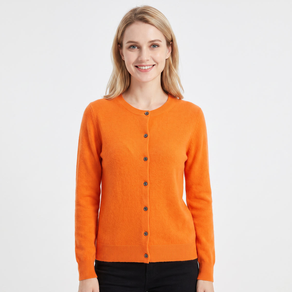 Women's Wool Knit Cardigan Crew-Neck Button-Up Long-Sleeve Winter Sweater