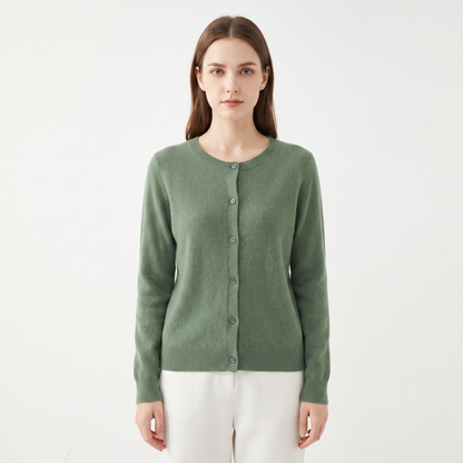 Women's Wool Knit Cardigan Crew-Neck Button-Up Long-Sleeve Winter Sweater