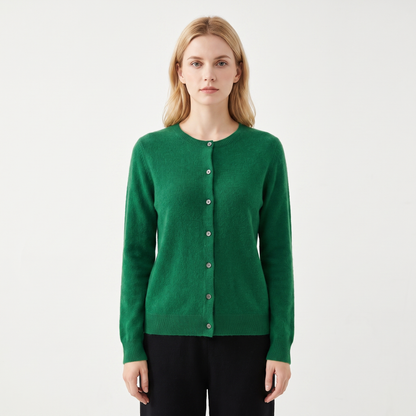 Women's Wool Knit Cardigan Crew-Neck Button-Up Long-Sleeve Winter Sweater