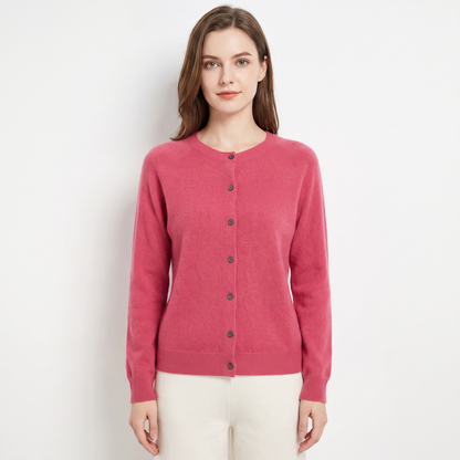 Women's Wool Knit Cardigan Crew-Neck Button-Up Long-Sleeve Winter Sweater