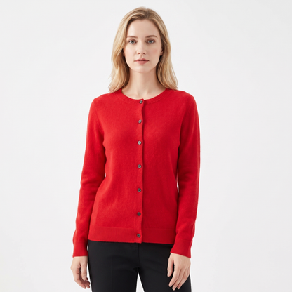 Women's Wool Knit Cardigan Crew-Neck Button-Up Long-Sleeve Winter Sweater