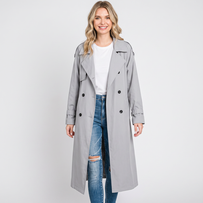 Women's Long Trench Coat Double-Breasted Belted Oversized Lapel Jacket