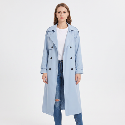 Women's Long Trench Coat Double-Breasted Belted Oversized Lapel Jacket
