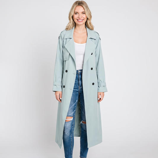 Gabardina larga para mujer, chaqueta extragrande cruzada, con cinturón y solapas amplias