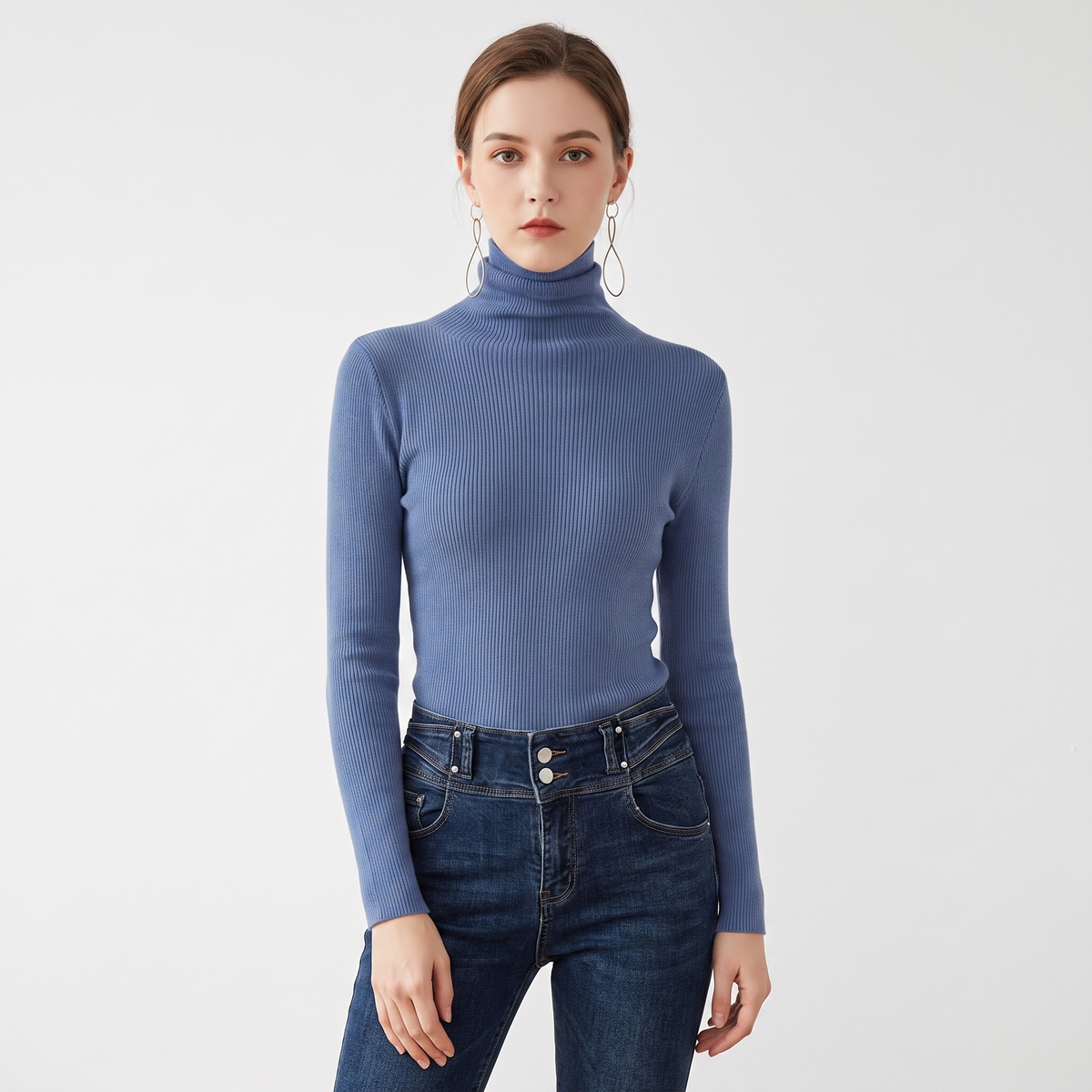 Women's Turtleneck Ribbed Knit Winter Sweater Slim-Fit Long-Sleeve Pullover