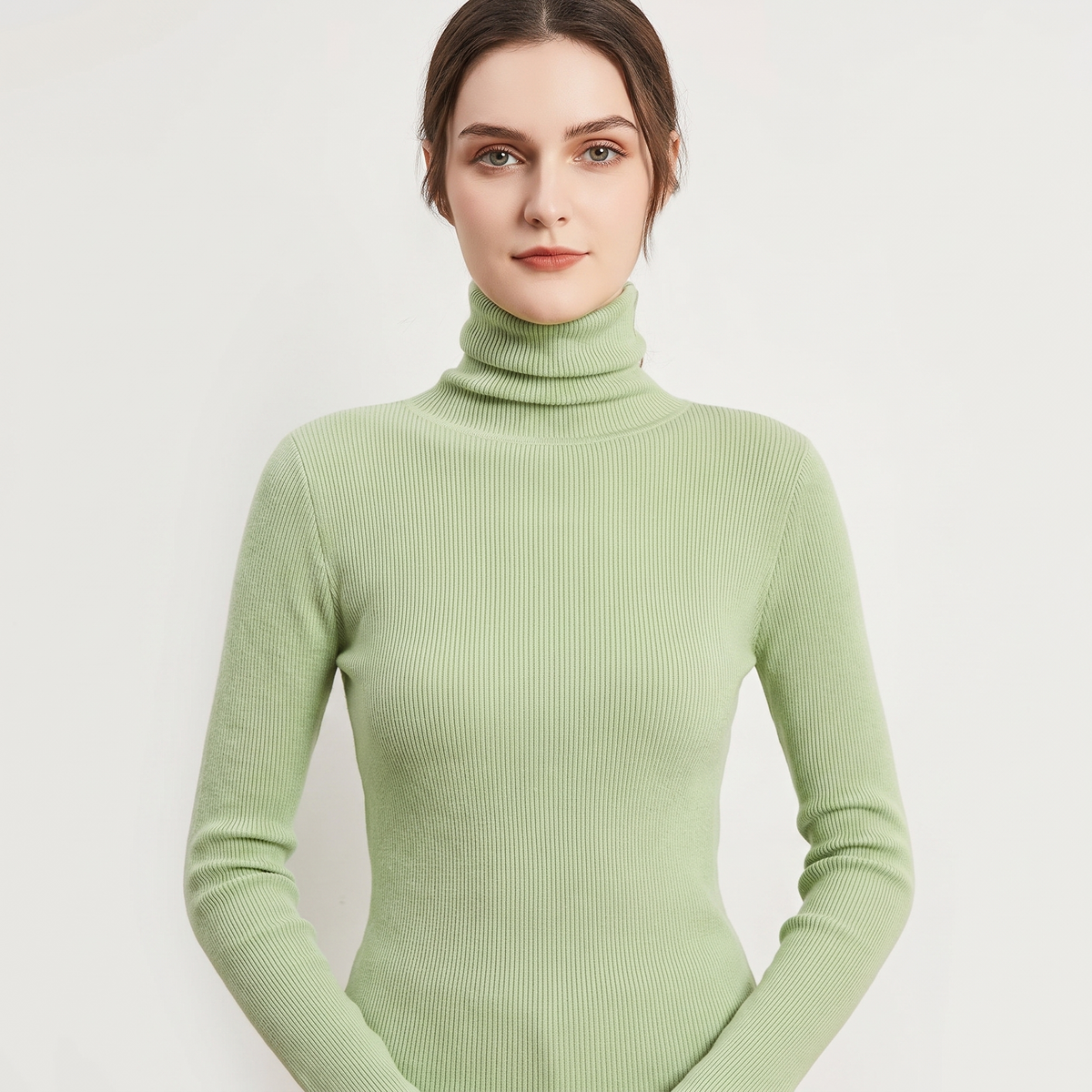 Women's Turtleneck Ribbed Knit Winter Sweater Slim-Fit Long-Sleeve Pullover