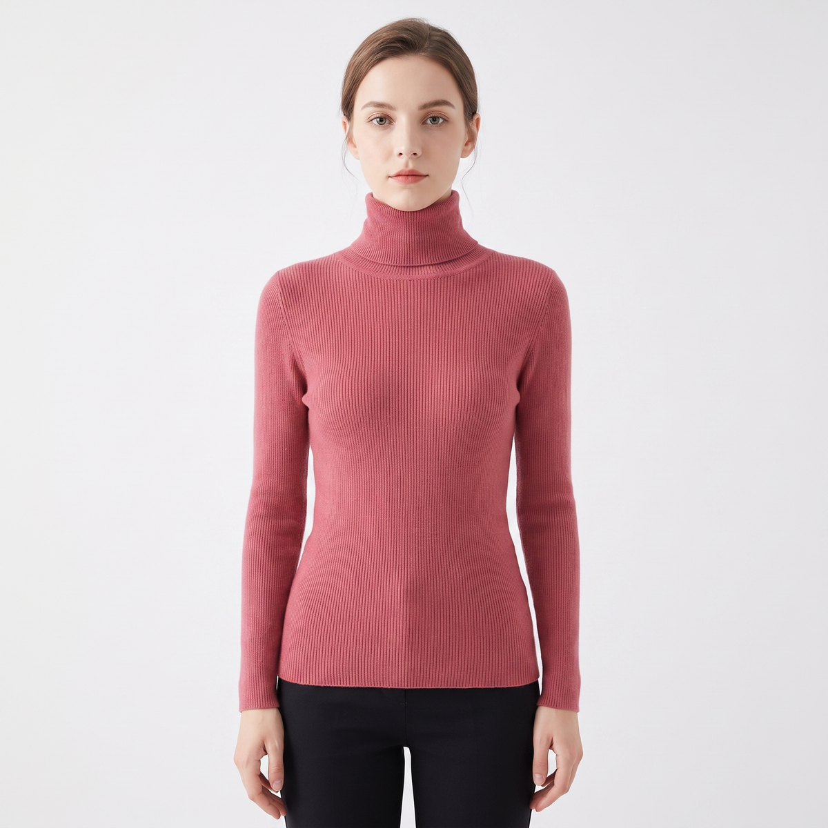 Women's Turtleneck Ribbed Knit Winter Sweater Slim-Fit Long-Sleeve Pullover
