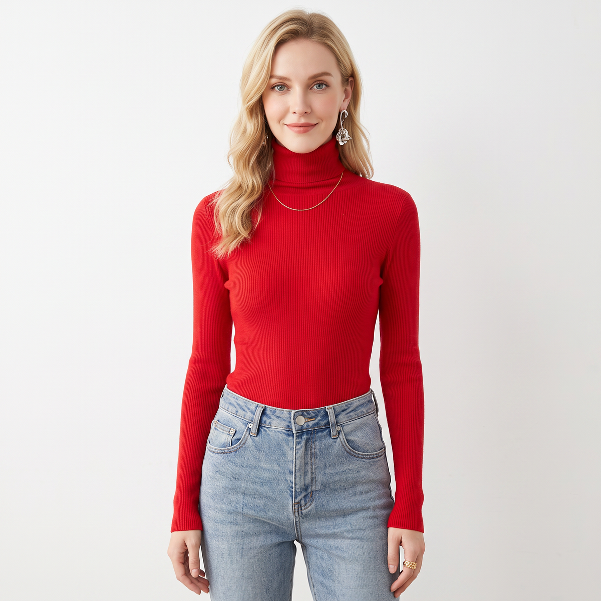 Women's Turtleneck Ribbed Knit Winter Sweater Slim-Fit Long-Sleeve Pullover
