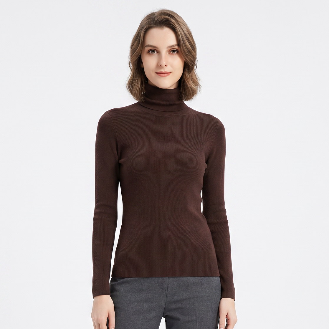 Women's Turtleneck Ribbed Knit Winter Sweater Slim-Fit Long-Sleeve Pullover