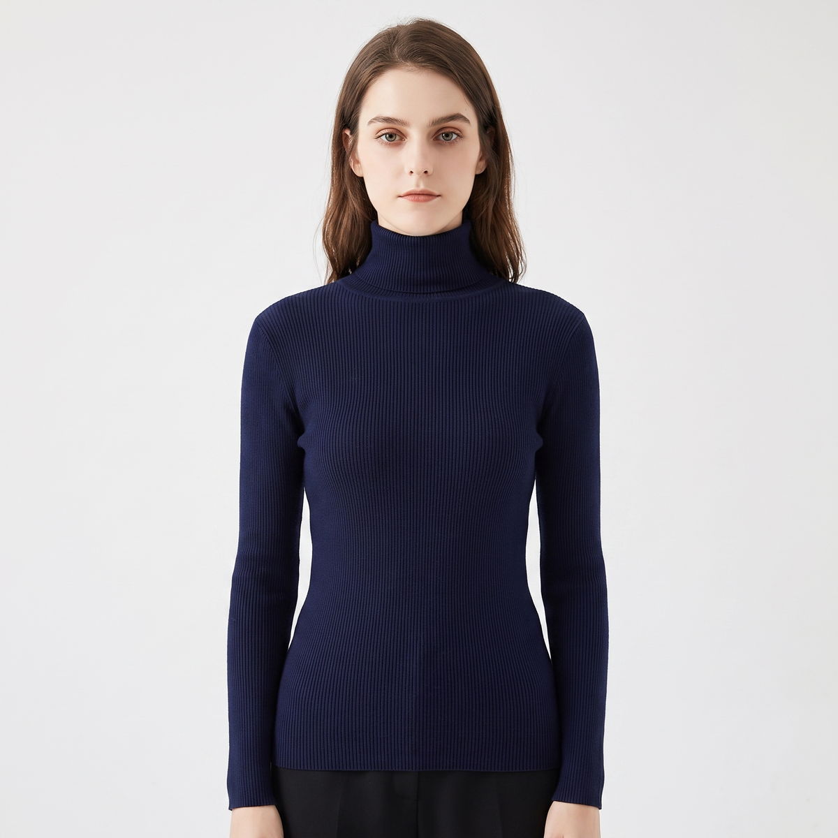 Women's Turtleneck Ribbed Knit Winter Sweater Slim-Fit Long-Sleeve Pullover