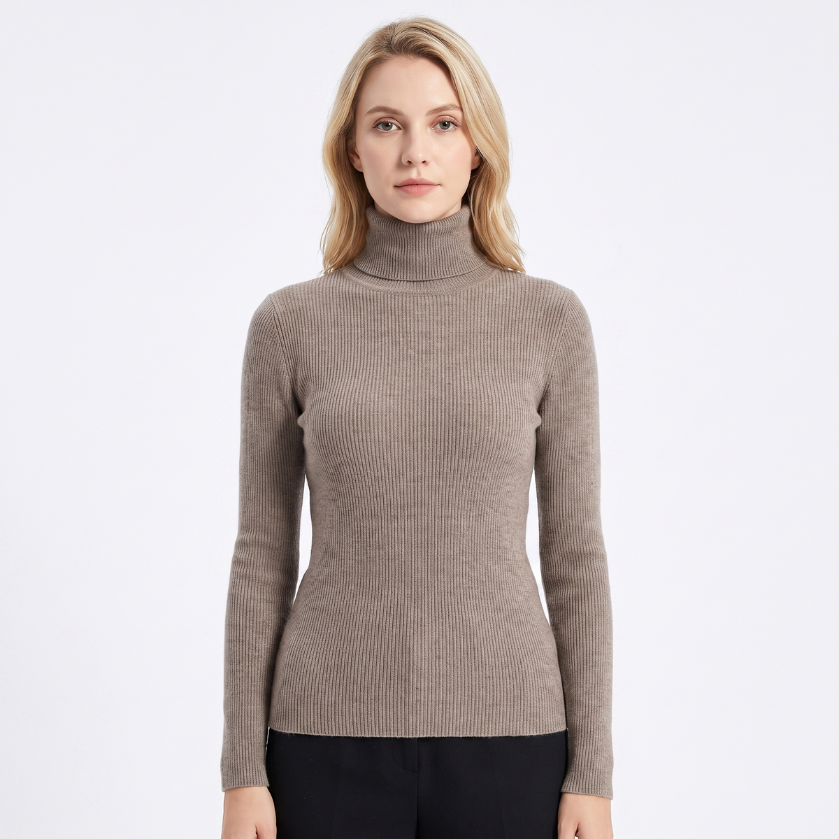 Women's Turtleneck Ribbed Knit Winter Sweater Slim-Fit Long-Sleeve Pullover