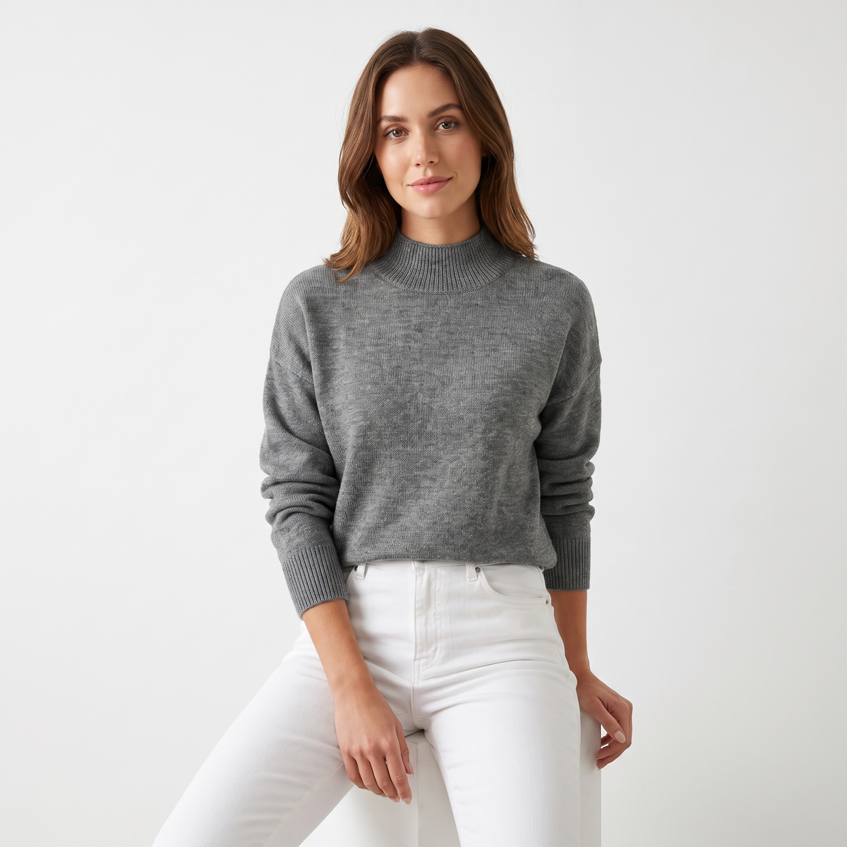 Women's Mock-Neck Winter Sweater Soft Knit Long-Sleeve Relaxed-Fit Pullover