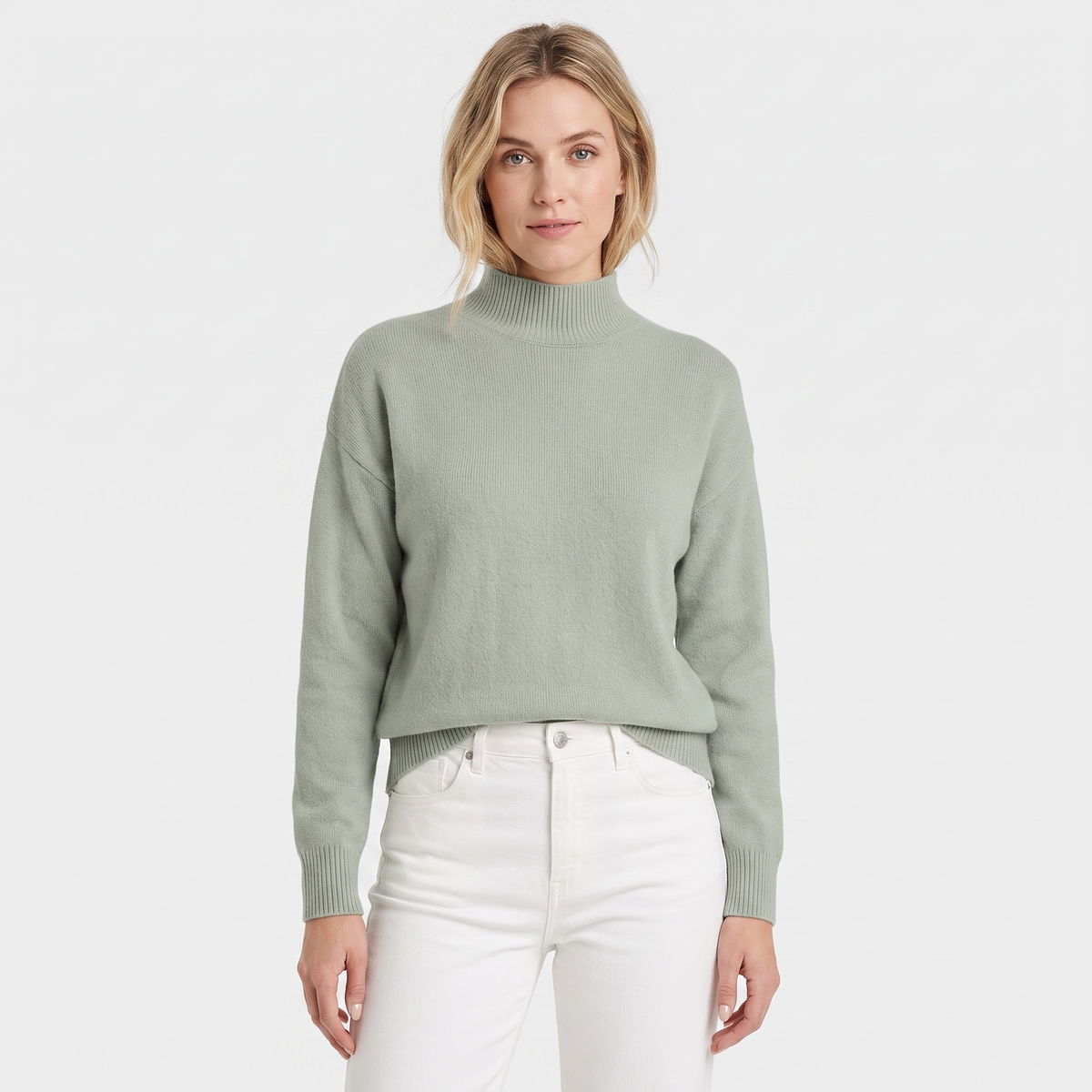 Women's Mock-Neck Winter Sweater Soft Knit Long-Sleeve Relaxed-Fit Pullover