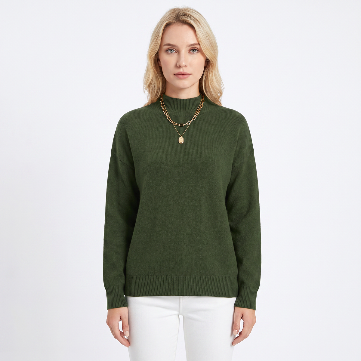 Women's Mock-Neck Winter Sweater Soft Knit Long-Sleeve Relaxed-Fit Pullover