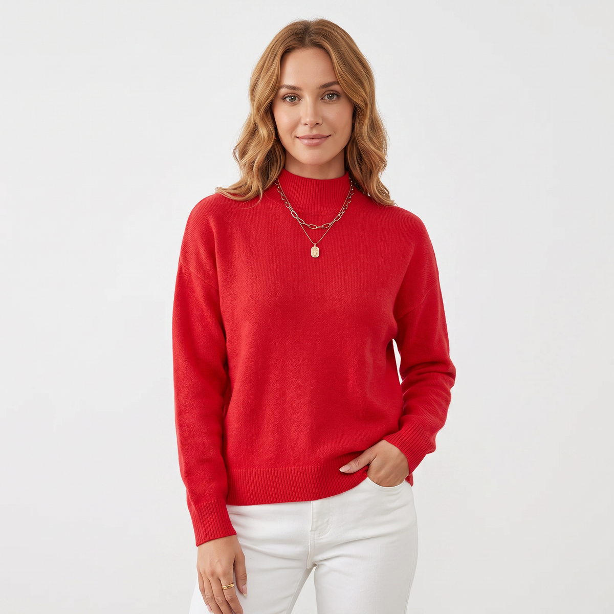 Women's Mock-Neck Winter Sweater Soft Knit Long-Sleeve Relaxed-Fit Pullover
