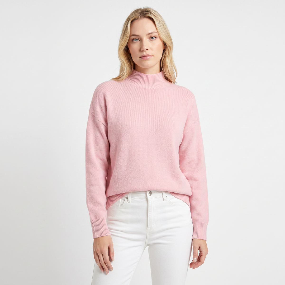 Women's Mock-Neck Winter Sweater Soft Knit Long-Sleeve Relaxed-Fit Pullover