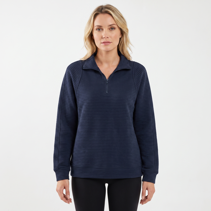 Women's Quarter-Zip Sweatshirt Textured Rib Knit Stand Collar Pullover