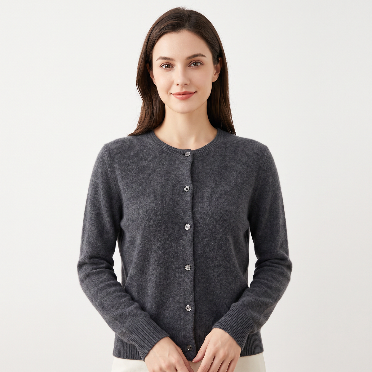 Women's Button-Front Cardigan Crew-Neck Knit Winter Sweater Slim-Fit