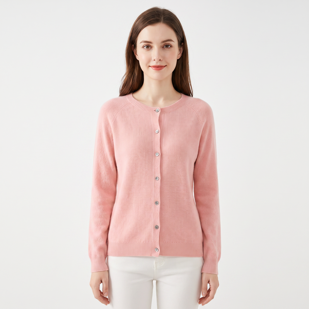 Women's Button-Front Cardigan Crew-Neck Knit Winter Sweater Slim-Fit
