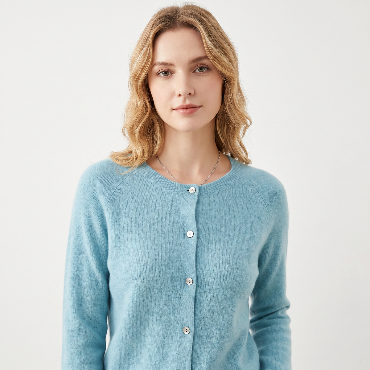 Women's Button-Front Cardigan Crew-Neck Knit Winter Sweater Slim-Fit