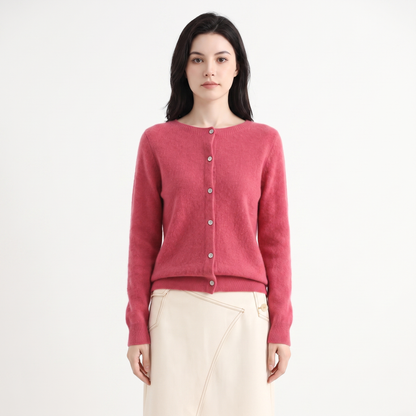 Women's Button-Front Cardigan Crew-Neck Knit Winter Sweater Slim-Fit