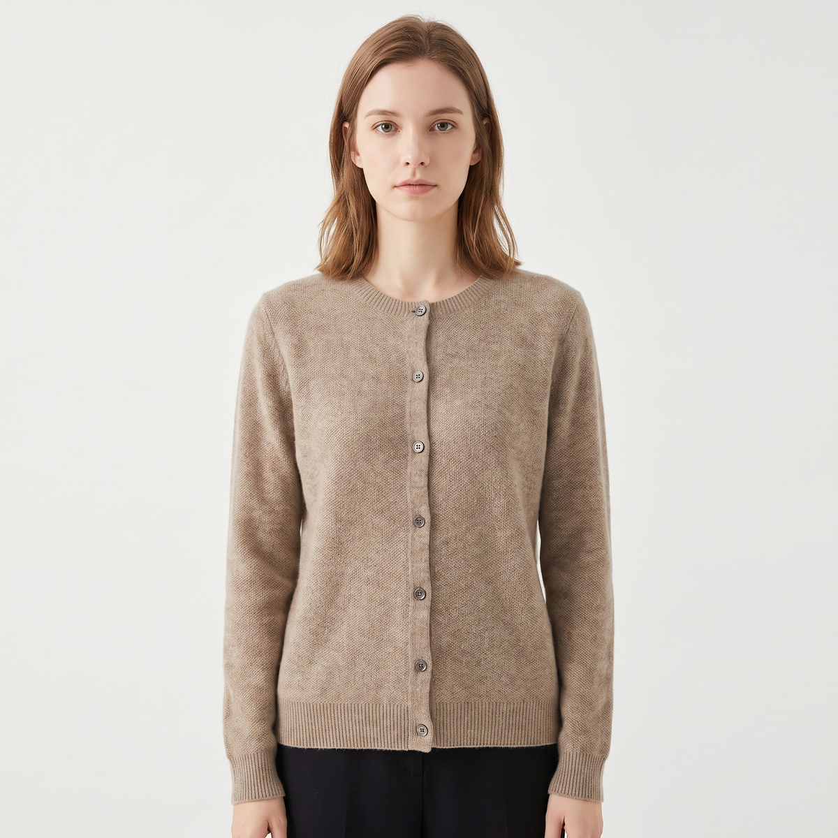 Women's Button-Front Cardigan Crew-Neck Knit Winter Sweater Slim-Fit