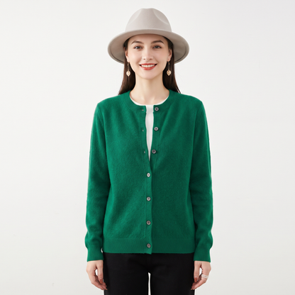 Women's Button-Front Cardigan Crew-Neck Knit Winter Sweater Slim-Fit