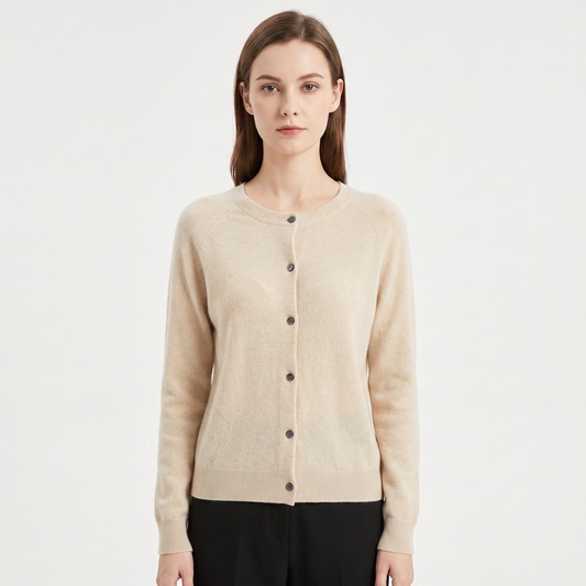 Women's Button-Front Cardigan Crew-Neck Knit Winter Sweater Slim-Fit