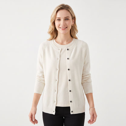 Women's Button-Front Cardigan Crew-Neck Knit Winter Sweater Slim-Fit