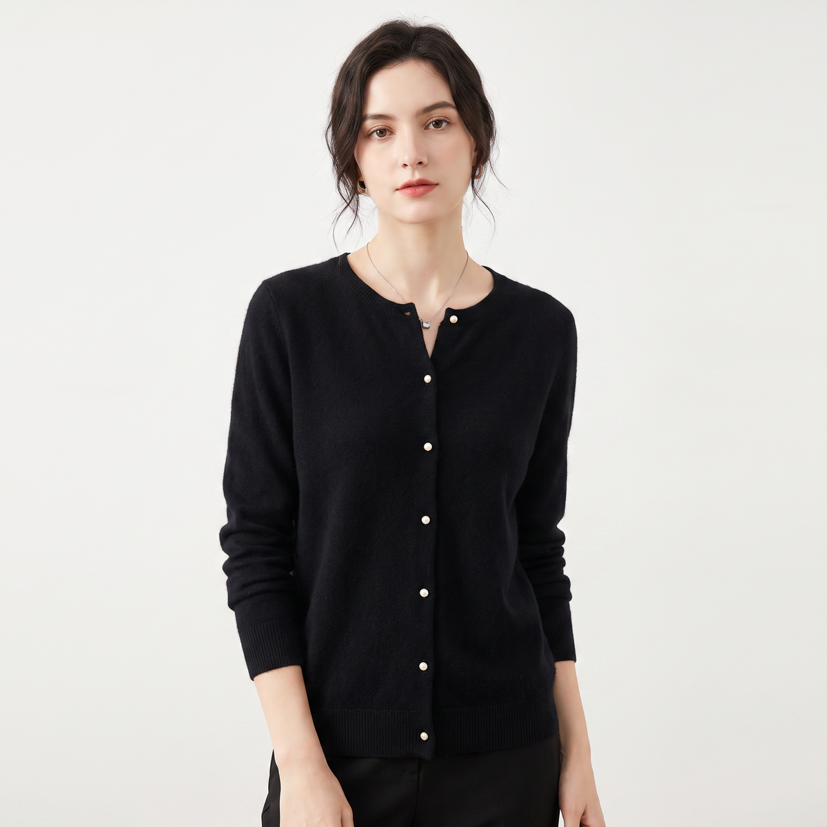 Women's Button-Front Cardigan Crew-Neck Knit Winter Sweater Slim-Fit