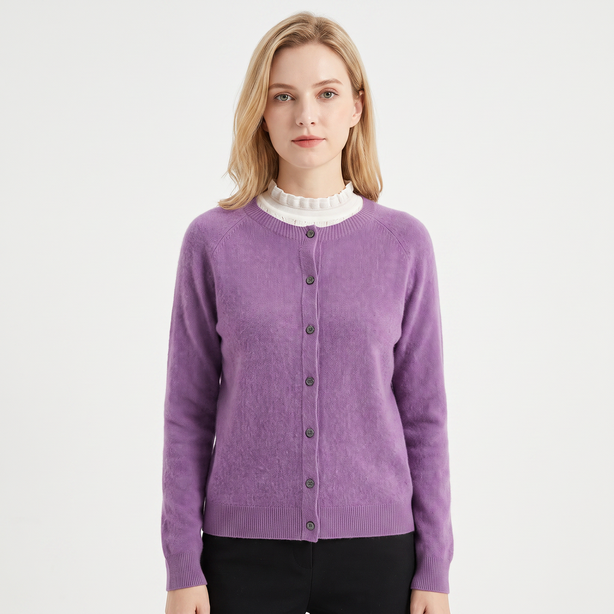 Women's Button-Front Cardigan Crew-Neck Knit Winter Sweater Slim-Fit