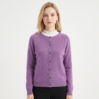 Women's Button-Front Cardigan Crew-Neck Knit Winter Sweater Slim-Fit
