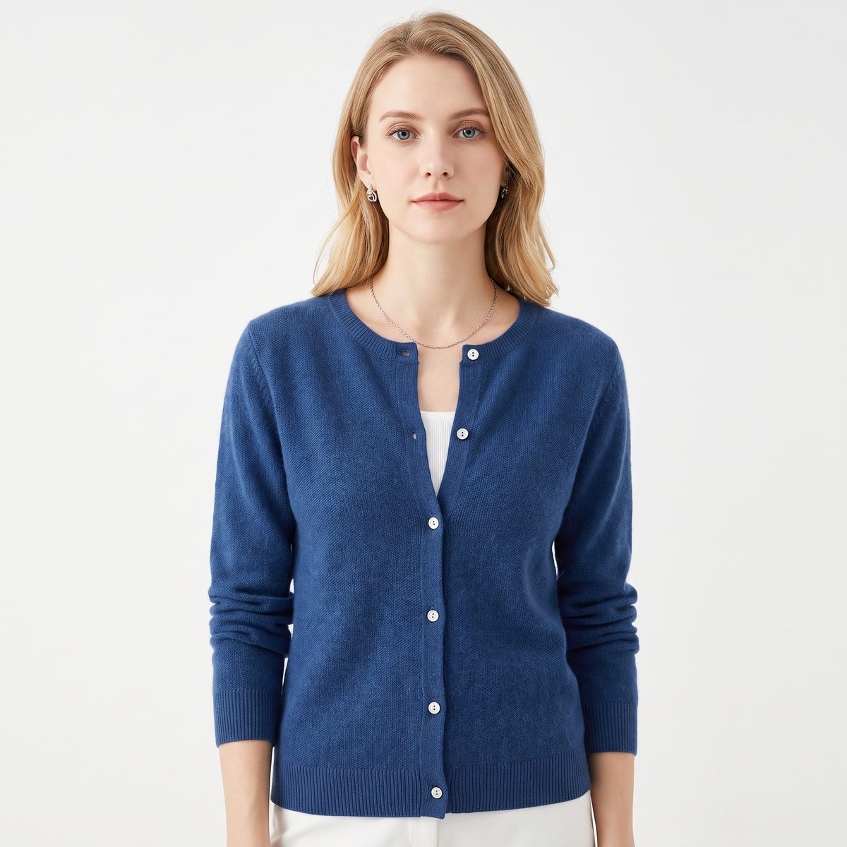 Women's Button-Front Cardigan Crew-Neck Knit Winter Sweater Slim-Fit