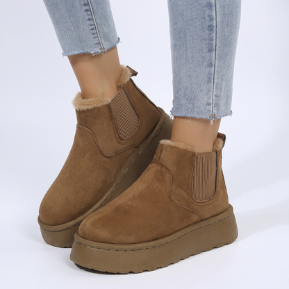 Women's Fur Lined Chelsea Platform Suede Ankle Winter Boots