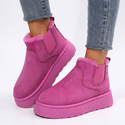Women's Fur Lined Chelsea Platform Suede Ankle Winter Boots