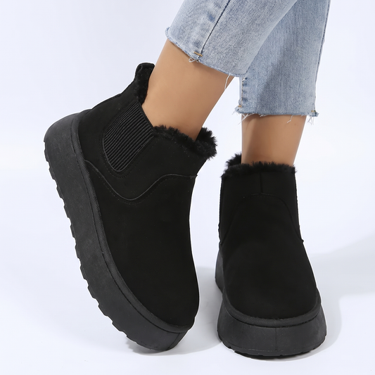 Women's Fur Lined Chelsea Platform Suede Ankle Winter Boots