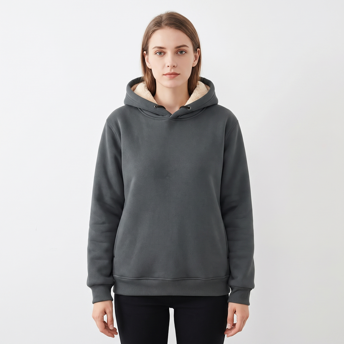 Unisex Fleece Lined Winter Hoodie Thick Lambswool Warm Pullover
