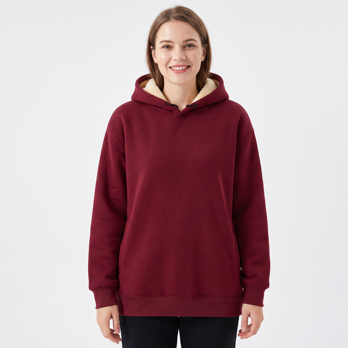 Unisex Fleece Lined Winter Hoodie Thick Lambswool Warm Pullover