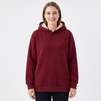 Unisex Fleece Lined Winter Hoodie Thick Lambswool Warm Pullover