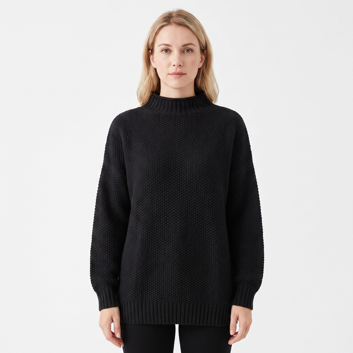 Women's Textured Knit Winter Sweater Oversized Mock-Neck Pullover
