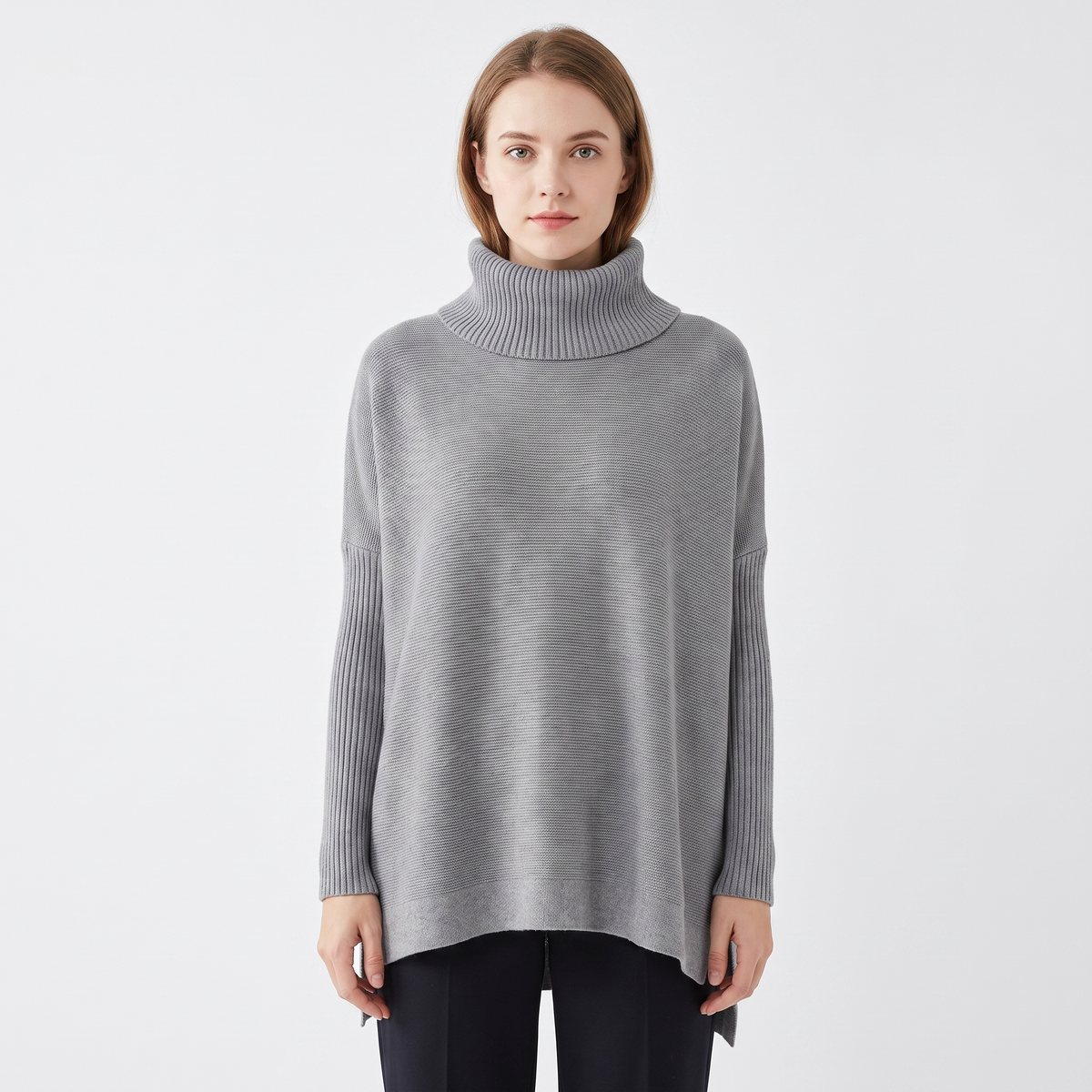 Women's Oversized Turtleneck Winter Sweater Long-Sleeve Side Slit Tunic