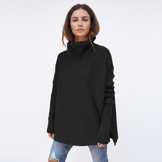 Women's Oversized Turtleneck Winter Sweater Long-Sleeve Side Slit Tunic