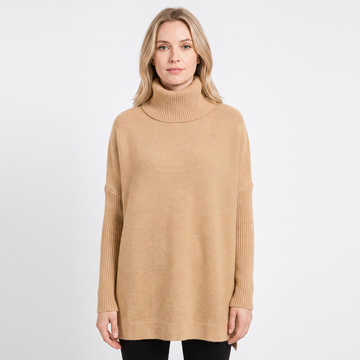 Women's Oversized Turtleneck Winter Sweater Long-Sleeve Side Slit Tunic