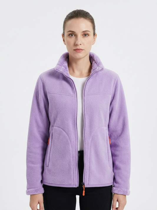 Women's Fleece Jacket Sherpa-Lined Stand Collar Zip-Up Autumn Coat