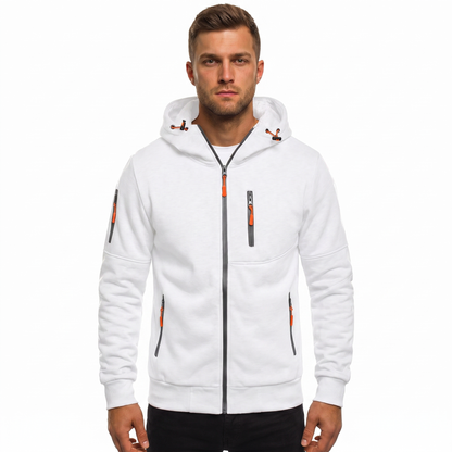 Men's Zip-Up Hoodie Multi Pocket Fleece Athletic Sweatshirt Autumn Jacket