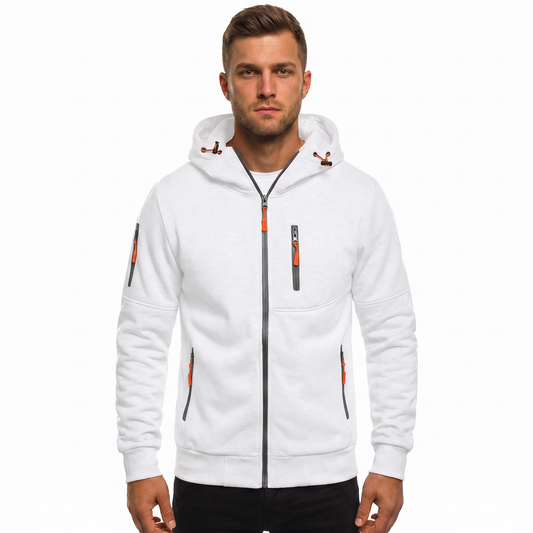 Men's Zip-Up Hoodie Multi Pocket Fleece Athletic Sweatshirt Autumn Jacket