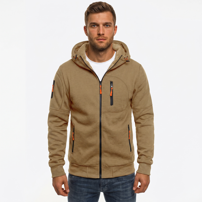 Men's Zip-Up Hoodie Multi Pocket Fleece Athletic Sweatshirt Autumn Jacket
