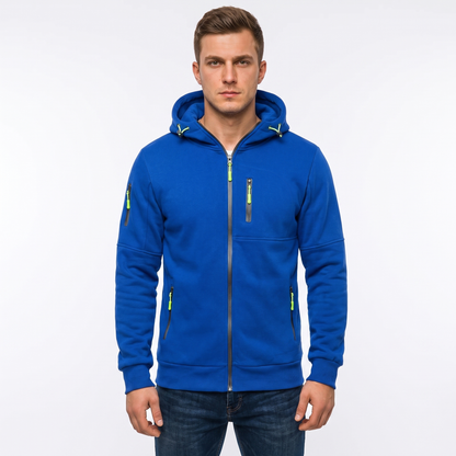 Men's Zip-Up Hoodie Multi Pocket Fleece Athletic Sweatshirt Autumn Jacket