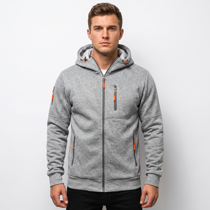 Men's Zip-Up Hoodie Multi Pocket Fleece Athletic Sweatshirt Autumn Jacket